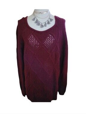 Vintage American Eagle Outfitters Scoop Neck Red Cable Knit Sweater Size Large